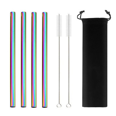 Didelis 12 mm burbulinis arbatos kokteilio šiaudelis, daugkartinio naudojimo metalinis šiaudelis 304 nerūdijančio plieno geriamųjų šiaudelių rinkinys Baras Boba tiesūs šiaudeliai