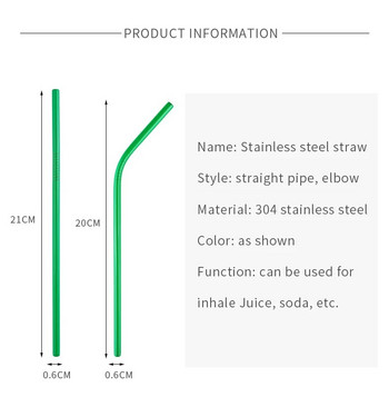 Разноцветни метални сламки за многократна употреба с четка за почистване Цветни сламки от неръждаема стомана 304 за парти сувенири Бар аксесоар