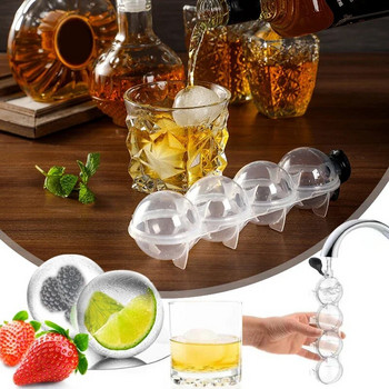 4 Hole Ice Cube Makers Round Ice Mold Whisky Cocktail Vodka Ball Ice Mold Bar Party Kitchen Box Cream Maker