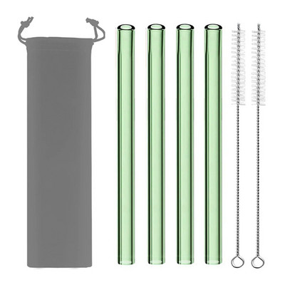 4 vnt spalvingi plataus stiklo šiaudeliai Ekologiški daugkartinio naudojimo stikliniai gėrimo šiaudeliai kampuoti antgaliai arbatos burbuliukų šiaudeliai Boba pieno kokteiliams