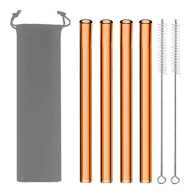 4 vnt spalvingi plataus stiklo šiaudeliai Ekologiški daugkartinio naudojimo stikliniai gėrimo šiaudeliai kampuoti antgaliai arbatos burbuliukų šiaudeliai Boba pieno kokteiliams