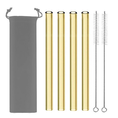 4 vnt spalvingi plataus stiklo šiaudeliai Ekologiški daugkartinio naudojimo stikliniai gėrimo šiaudeliai kampuoti antgaliai arbatos burbuliukų šiaudeliai Boba pieno kokteiliams