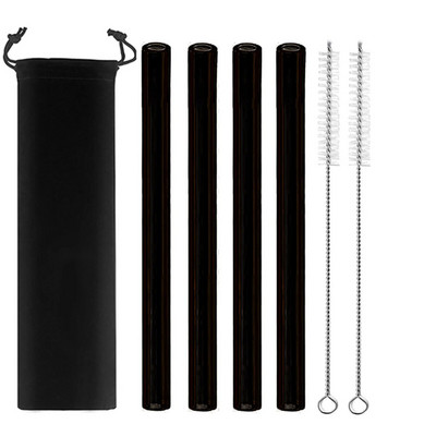 4 vnt spalvingi plataus stiklo šiaudeliai Ekologiški daugkartinio naudojimo stikliniai gėrimo šiaudeliai kampuoti antgaliai arbatos burbuliukų šiaudeliai Boba pieno kokteiliams