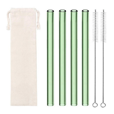 4 vnt spalvingi plataus stiklo šiaudeliai Ekologiški daugkartinio naudojimo stikliniai gėrimo šiaudeliai kampuoti antgaliai arbatos burbuliukų šiaudeliai Boba pieno kokteiliams