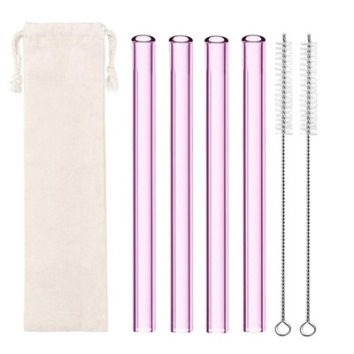 4 vnt spalvingi plataus stiklo šiaudeliai Ekologiški daugkartinio naudojimo stikliniai gėrimo šiaudeliai kampuoti antgaliai arbatos burbuliukų šiaudeliai Boba pieno kokteiliams