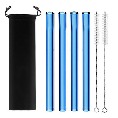 4 vnt spalvingi plataus stiklo šiaudeliai Ekologiški daugkartinio naudojimo stikliniai gėrimo šiaudeliai kampuoti antgaliai arbatos burbuliukų šiaudeliai Boba pieno kokteiliams