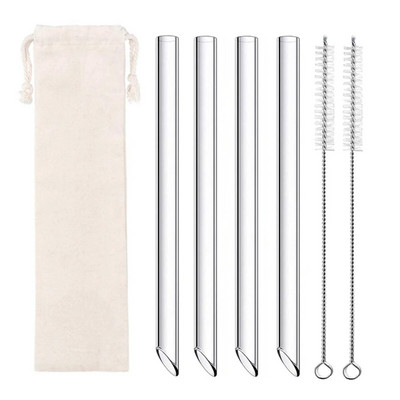 4 vnt spalvingi plataus stiklo šiaudeliai Ekologiški daugkartinio naudojimo stikliniai gėrimo šiaudeliai kampuoti antgaliai arbatos burbuliukų šiaudeliai Boba pieno kokteiliams