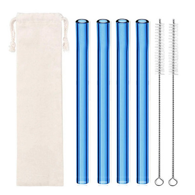 4 vnt spalvingi plataus stiklo šiaudeliai Ekologiški daugkartinio naudojimo stikliniai gėrimo šiaudeliai kampuoti antgaliai arbatos burbuliukų šiaudeliai Boba pieno kokteiliams