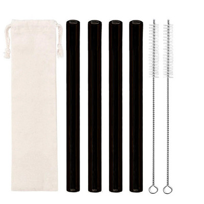 4 vnt spalvingi plataus stiklo šiaudeliai Ekologiški daugkartinio naudojimo stikliniai gėrimo šiaudeliai kampuoti antgaliai arbatos burbuliukų šiaudeliai Boba pieno kokteiliams