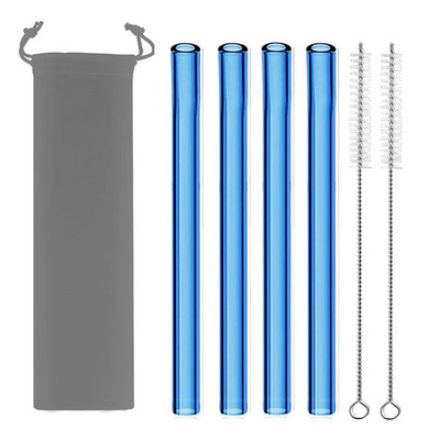 4 vnt spalvingi plataus stiklo šiaudeliai Ekologiški daugkartinio naudojimo stikliniai gėrimo šiaudeliai kampuoti antgaliai arbatos burbuliukų šiaudeliai Boba pieno kokteiliams