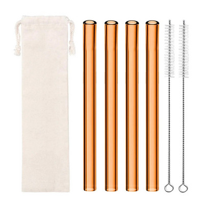 4 vnt spalvingi plataus stiklo šiaudeliai Ekologiški daugkartinio naudojimo stikliniai gėrimo šiaudeliai kampuoti antgaliai arbatos burbuliukų šiaudeliai Boba pieno kokteiliams