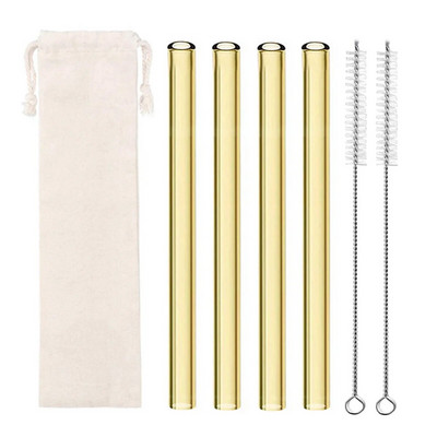 4 vnt spalvingi plataus stiklo šiaudeliai Ekologiški daugkartinio naudojimo stikliniai gėrimo šiaudeliai kampuoti antgaliai arbatos burbuliukų šiaudeliai Boba pieno kokteiliams