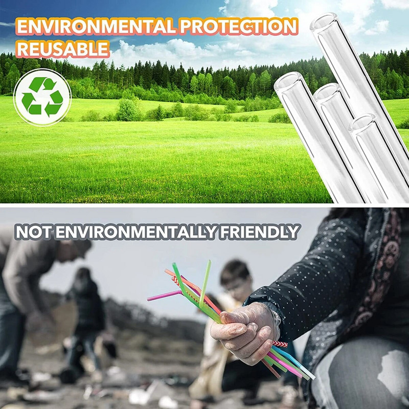 4 vnt spalvingi plataus stiklo šiaudeliai Ekologiški daugkartinio naudojimo stikliniai gėrimo šiaudeliai kampuoti antgaliai arbatos burbuliukų šiaudeliai Boba pieno kokteiliams