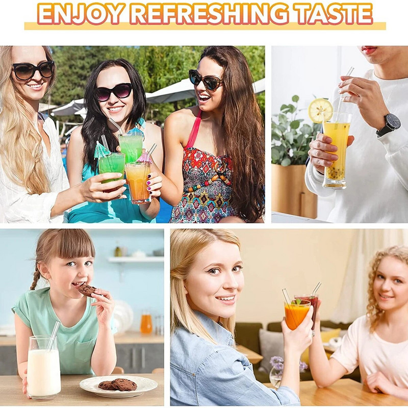 4 vnt spalvingi plataus stiklo šiaudeliai Ekologiški daugkartinio naudojimo stikliniai gėrimo šiaudeliai kampuoti antgaliai arbatos burbuliukų šiaudeliai Boba pieno kokteiliams