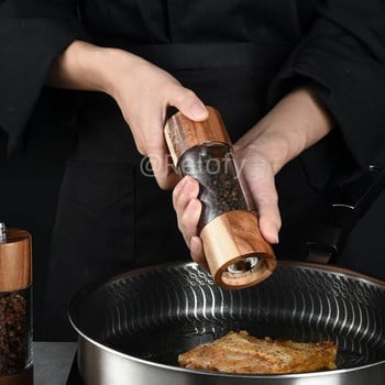 Εργαλεία κουζίνας πολυλειτουργικό μπουκάλι καρυκευμάτων 6/8 ιντσών με ξύλινο διαφανές κεραμικό μύλο, αλάτι, πιπέρι, μπαχαρικά και σουσάμι