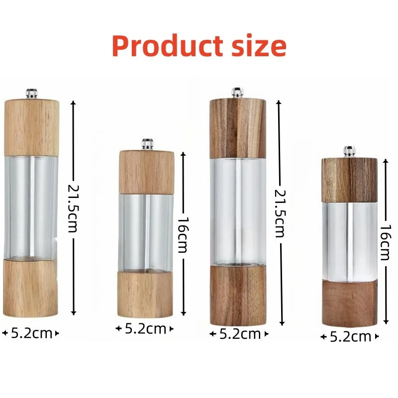 6/8 colių medinis permatomas keraminis šlifuoklis, druska, pipirai, prieskoniai ir sezamo daugiafunkcis prieskonių butelis virtuvės įrankiai