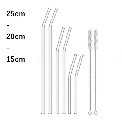 15/20/25 cm-es szett üveg szívószálak átlátszó, hosszú, újrafelhasználható üveg szívószálak koktélturmixokhoz, italos edényekhez