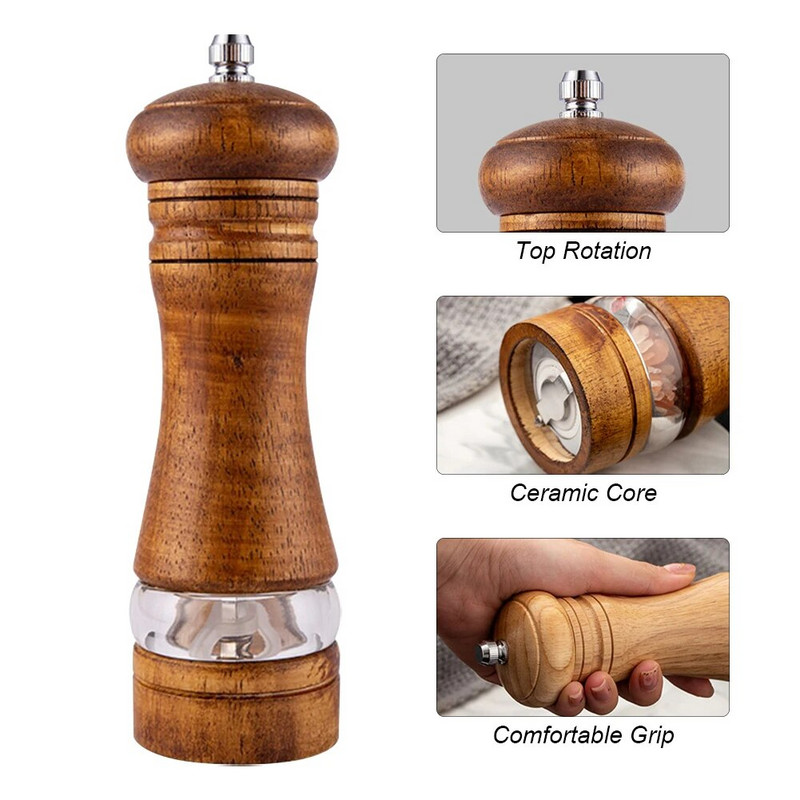 2 buc 4/6 inch mori de sare si piper macinata din ceramica moara de piper reglabila macinata de piper sticla manuala de condiment macinat unelte de bucatarie