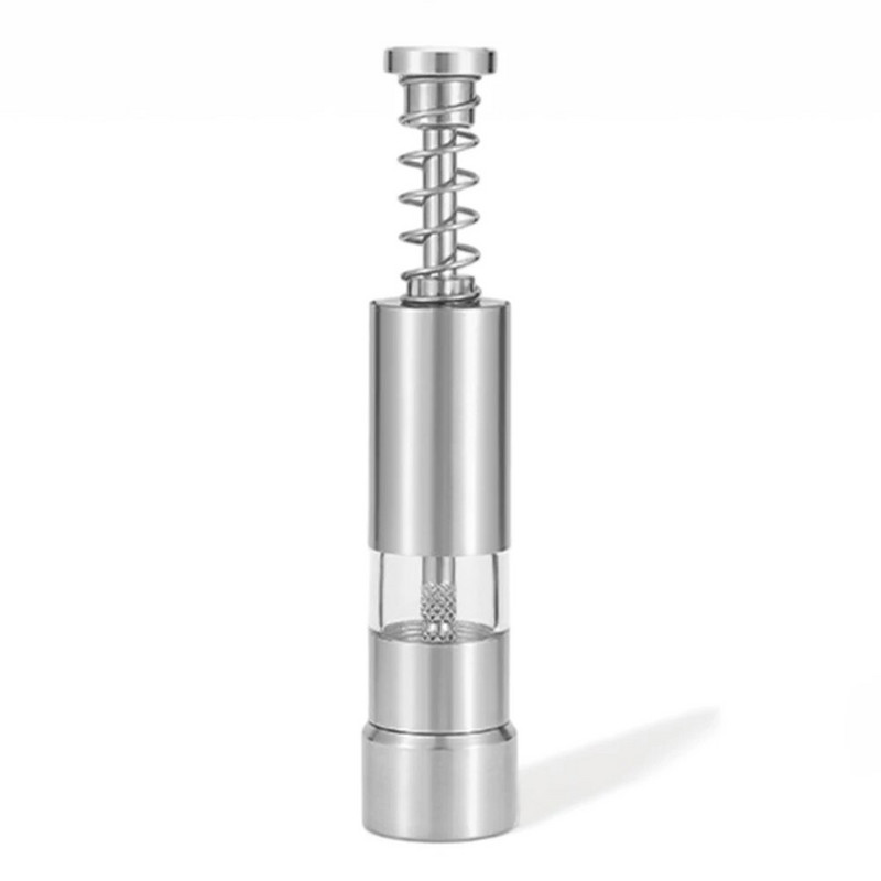 Egykezes mini sóbors daráló rozsdamentes acél hüvelykujj nyomó bors fűszerdaráló átlátszó konyhai szerszám tartozékok