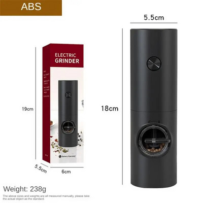 Elektrinė automatinė pipirų ir druskos malūnėlis su LED šviesa reguliuojamu šiurkštumo gravitacijos jutikliu Mini Smart