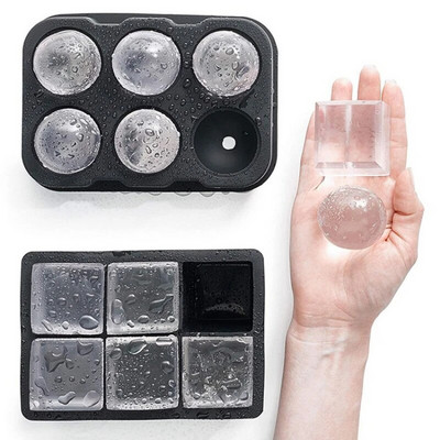 4/6 Силиконова форма за кубчета лед Черна форма за топки за лед Кръгла квадратна форма за тава за лед Хранителна машина за многократна употреба Инструменти за сладолед