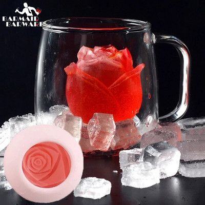 Formă cub de gheață din silicon în formă de trandafir Tavă pentru înghețată Tavă 3D mare pentru bile pentru înghețată, reutilizabilă, pentru whisky, pentru cocktail, instrument de bar