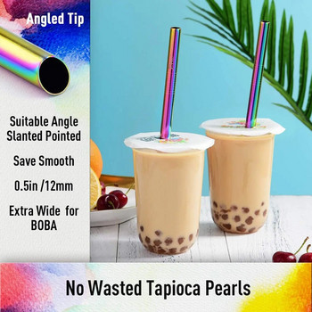 Angled Tips Επαναχρησιμοποιούμενα καλαμάκια Smoothie πλάτους 12mm 304 ανοξείδωτα Boba Straws Bar Party Bar Drinking Metal Straws for Bubble Tea