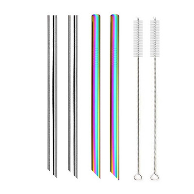 Kampuoti antgaliai Daugkartinio naudojimo kokteilių šiaudeliai 12 mm pločio 304 nerūdijančio plieno Boba Straws Party Bar Geriamasis metalinis šiaudelis burbulinei arbatai