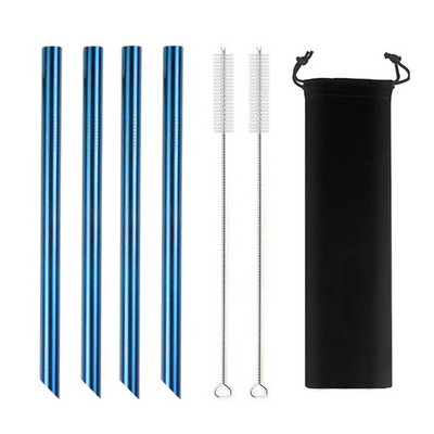 Kampuoti antgaliai Daugkartinio naudojimo kokteilių šiaudeliai 12 mm pločio 304 nerūdijančio plieno Boba Straws Party Bar Geriamasis metalinis šiaudelis burbulinei arbatai