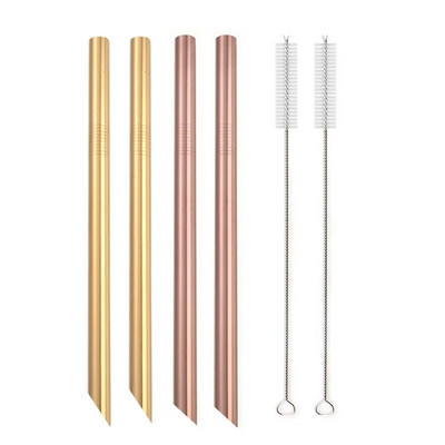 Kampuoti antgaliai Daugkartinio naudojimo kokteilių šiaudeliai 12 mm pločio 304 nerūdijančio plieno Boba Straws Party Bar Geriamasis metalinis šiaudelis burbulinei arbatai