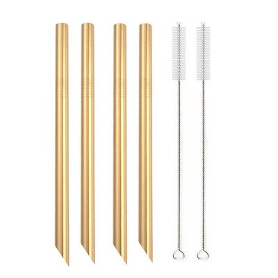 Kampuoti antgaliai Daugkartinio naudojimo kokteilių šiaudeliai 12 mm pločio 304 nerūdijančio plieno Boba Straws Party Bar Geriamasis metalinis šiaudelis burbulinei arbatai