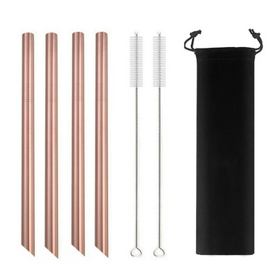 Kampuoti antgaliai Daugkartinio naudojimo kokteilių šiaudeliai 12 mm pločio 304 nerūdijančio plieno Boba Straws Party Bar Geriamasis metalinis šiaudelis burbulinei arbatai