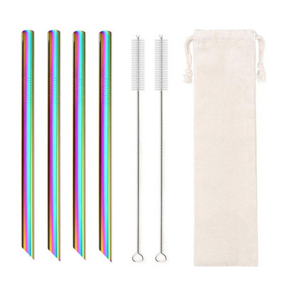 Kampuoti antgaliai Daugkartinio naudojimo kokteilių šiaudeliai 12 mm pločio 304 nerūdijančio plieno Boba Straws Party Bar Geriamasis metalinis šiaudelis burbulinei arbatai