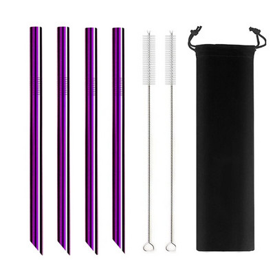 Kampuoti antgaliai Daugkartinio naudojimo kokteilių šiaudeliai 12 mm pločio 304 nerūdijančio plieno Boba Straws Party Bar Geriamasis metalinis šiaudelis burbulinei arbatai