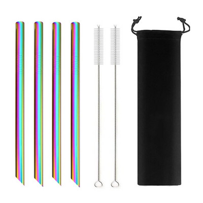 Kampuoti antgaliai Daugkartinio naudojimo kokteilių šiaudeliai 12 mm pločio 304 nerūdijančio plieno Boba Straws Party Bar Geriamasis metalinis šiaudelis burbulinei arbatai