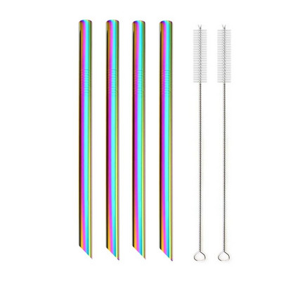 Kampuoti antgaliai Daugkartinio naudojimo kokteilių šiaudeliai 12 mm pločio 304 nerūdijančio plieno Boba Straws Party Bar Geriamasis metalinis šiaudelis burbulinei arbatai
