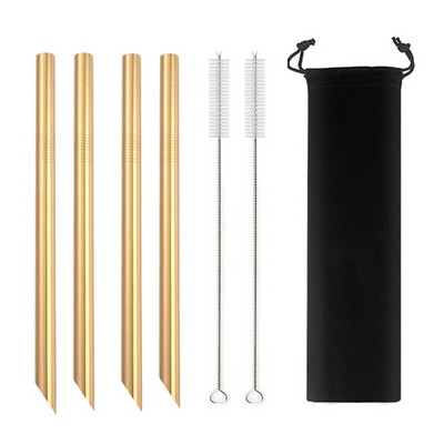 Kampuoti antgaliai Daugkartinio naudojimo kokteilių šiaudeliai 12 mm pločio 304 nerūdijančio plieno Boba Straws Party Bar Geriamasis metalinis šiaudelis burbulinei arbatai