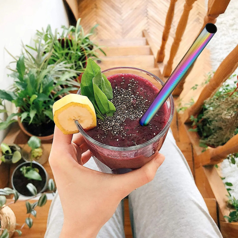 Sfaturi unghiulare Paie reutilizabile pentru smoothie 12 mm lățime Paie Boba din oțel inoxidabil 304 pentru petrecere Paie de băut din metal pentru ceai cu bule