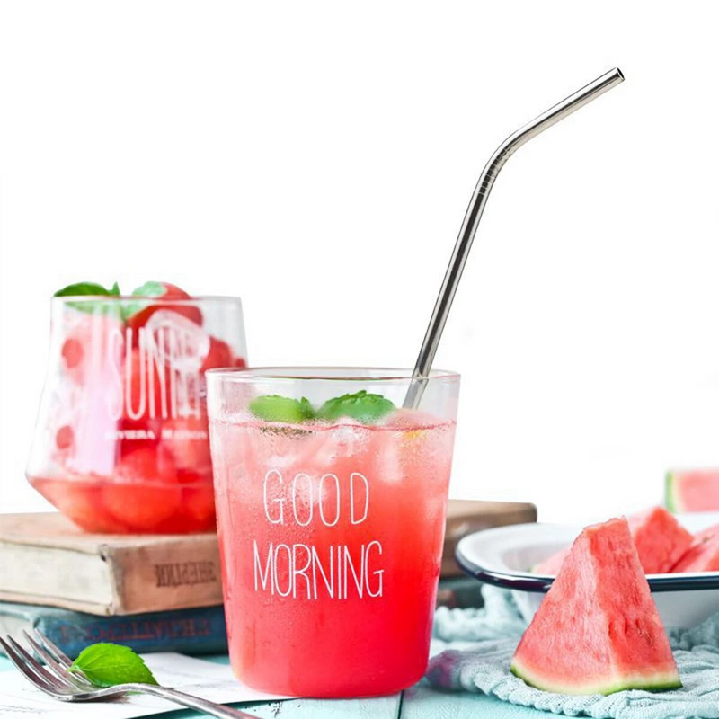 Újrafelhasználható fém szívószálak 304 rozsdamentes acél szívószálak Környezetbarát hajlított egyenes italok szívószálak koktéltejhez