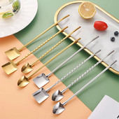 Pai de băut 2 în 1 lingură creativă din oțel inoxidabil paie de băut reutilizabile lingură de amestecare pentru cocktail, bar, instrument de amestecare a cafelei cu lapte