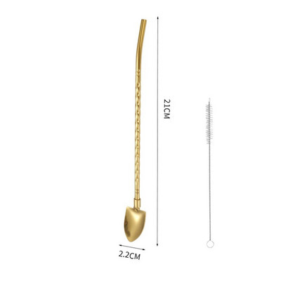 Pai de băut 2 în 1 lingură creativă din oțel inoxidabil paie de băut reutilizabile lingură de amestecare pentru cocktail, bar, instrument de amestecare a cafelei cu lapte