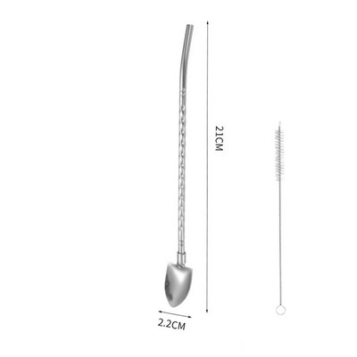 Pai de băut 2 în 1 lingură creativă din oțel inoxidabil paie de băut reutilizabile lingură de amestecare pentru cocktail, bar, instrument de amestecare a cafelei cu lapte