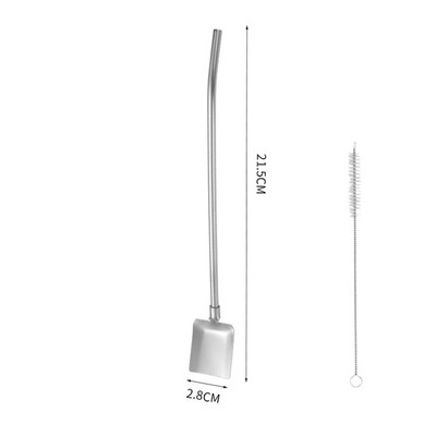 Pai de băut 2 în 1 lingură creativă din oțel inoxidabil paie de băut reutilizabile lingură de amestecare pentru cocktail, bar, instrument de amestecare a cafelei cu lapte