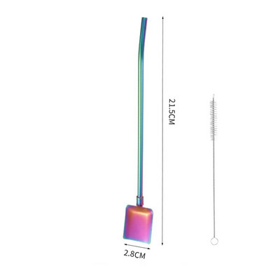 Pai de băut 2 în 1 lingură creativă din oțel inoxidabil paie de băut reutilizabile lingură de amestecare pentru cocktail, bar, instrument de amestecare a cafelei cu lapte