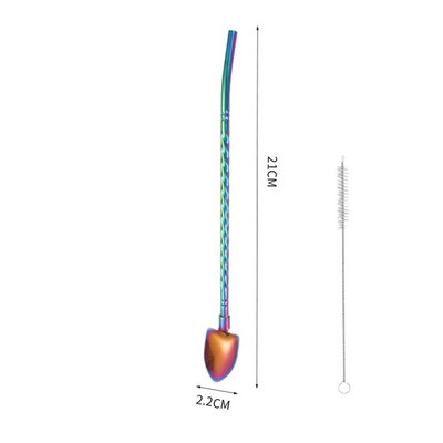 Pai de băut 2 în 1 lingură creativă din oțel inoxidabil paie de băut reutilizabile lingură de amestecare pentru cocktail, bar, instrument de amestecare a cafelei cu lapte