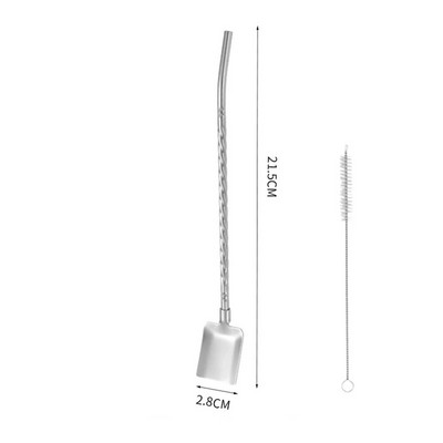 Pai de băut 2 în 1 lingură creativă din oțel inoxidabil paie de băut reutilizabile lingură de amestecare pentru cocktail, bar, instrument de amestecare a cafelei cu lapte
