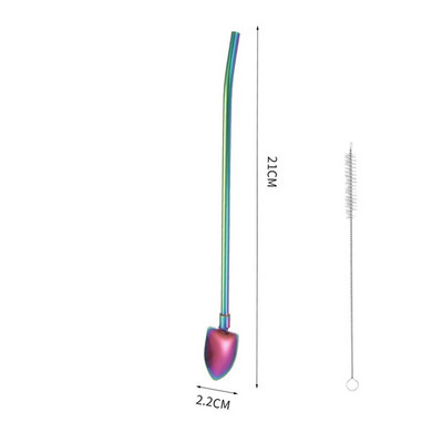 Pai de băut 2 în 1 lingură creativă din oțel inoxidabil paie de băut reutilizabile lingură de amestecare pentru cocktail, bar, instrument de amestecare a cafelei cu lapte
