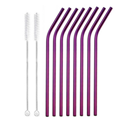 8 vnt. Daugkartinio naudojimo geriamasis šiaudelis Metalinių šiaudelių valiklis 304 Nerūdijančio plieno šiaudelių rinkinys Tiesiai išlenktas Ekologiškas gėrimų šiaudelis