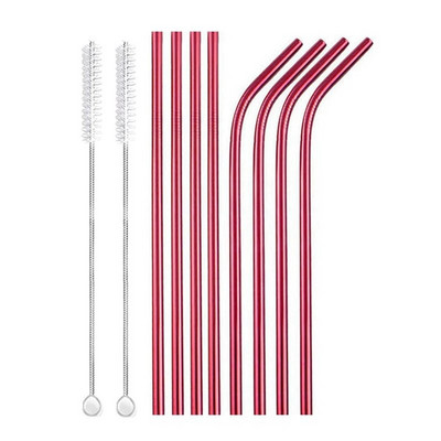 8 vnt. Daugkartinio naudojimo geriamasis šiaudelis Metalinių šiaudelių valiklis 304 Nerūdijančio plieno šiaudelių rinkinys Tiesiai išlenktas Ekologiškas gėrimų šiaudelis