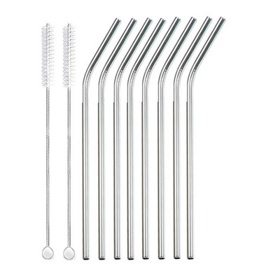 8 vnt. Daugkartinio naudojimo geriamasis šiaudelis Metalinių šiaudelių valiklis 304 Nerūdijančio plieno šiaudelių rinkinys Tiesiai išlenktas Ekologiškas gėrimų šiaudelis